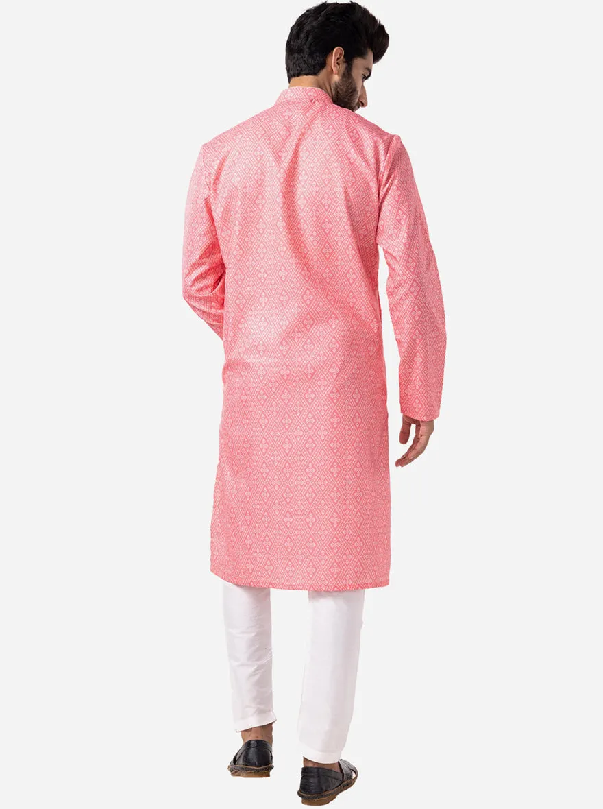 Carrot Peach Printed Cotton Blend Kurta | The Kurta Company