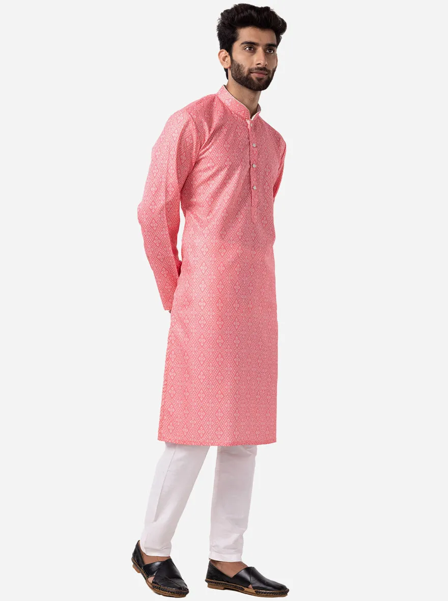 Carrot Peach Printed Cotton Blend Kurta | The Kurta Company