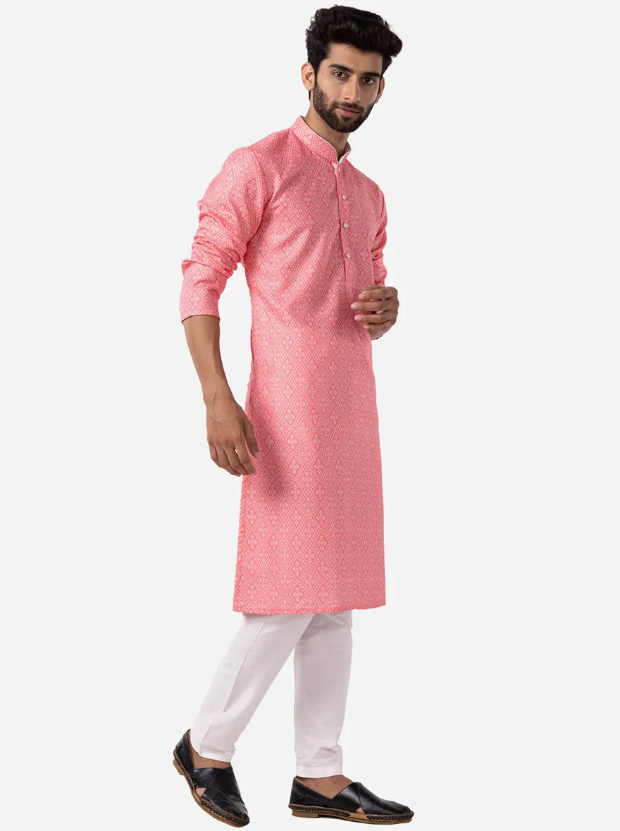 Carrot Peach Printed Cotton Blend Kurta | The Kurta Company