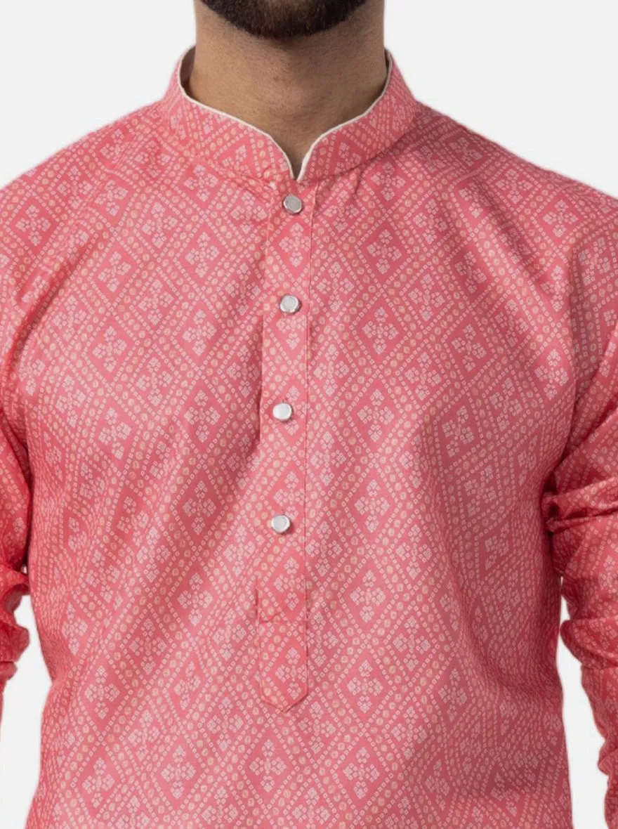 Carrot Peach Printed Cotton Blend Kurta | The Kurta Company