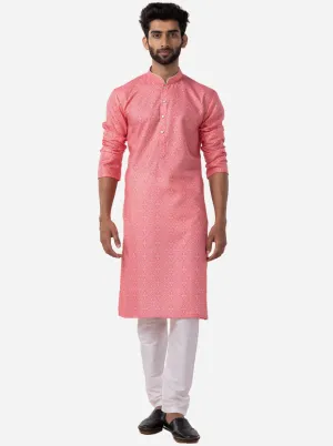 Carrot Peach Printed Cotton Blend Kurta | The Kurta Company
