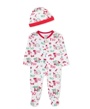 Ho Ho Ho Bamboo 2-Way-Zip Footie & Hat (NB-9M)