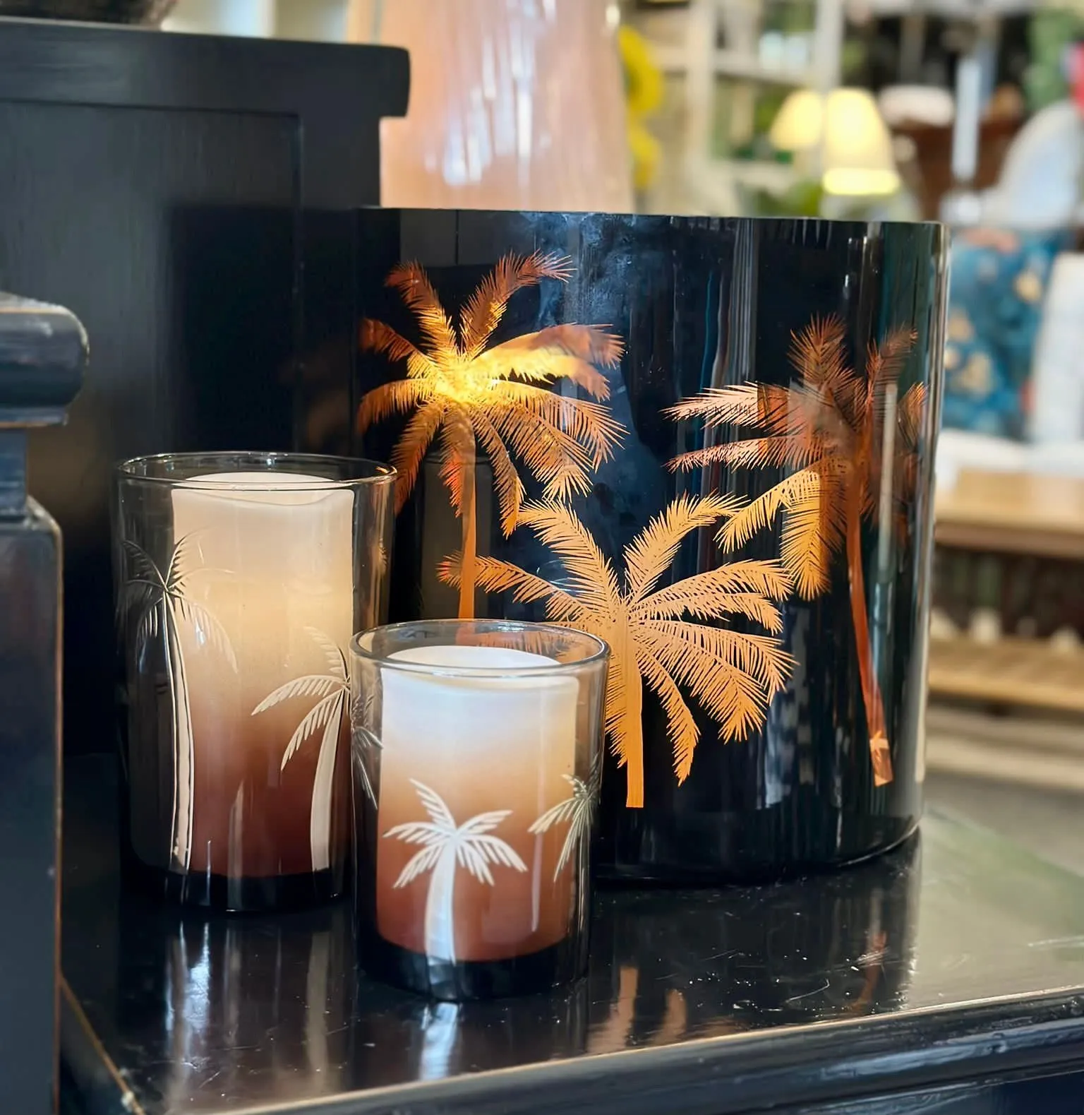 Large Glass Palm Tree Candle Holder
