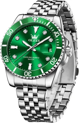 OLEVS Men's Stainless Steel Watches, Big Face Easy Read Analog Quartz Men Dress Watch with Calendar Date, Fashion Casual Waterproof Luminous Wrist Watches for Men