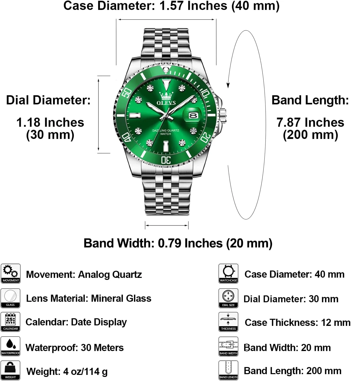 OLEVS Men's Stainless Steel Watches, Big Face Easy Read Analog Quartz Men Dress Watch with Calendar Date, Fashion Casual Waterproof Luminous Wrist Watches for Men