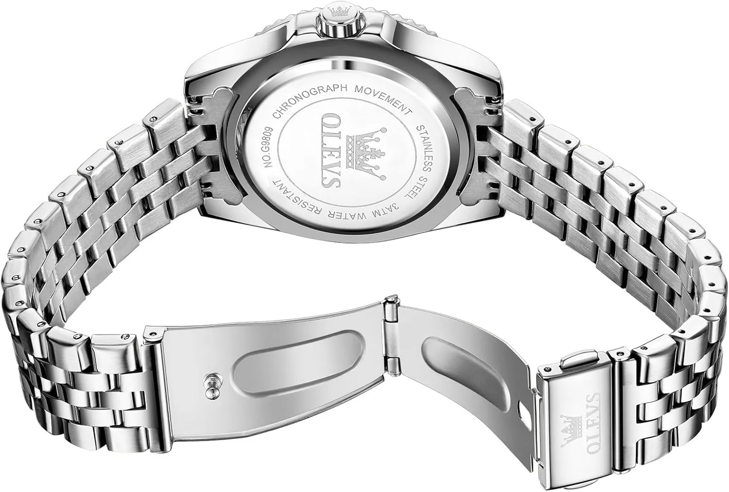 OLEVS Men's Stainless Steel Watches, Big Face Easy Read Analog Quartz Men Dress Watch with Calendar Date, Fashion Casual Waterproof Luminous Wrist Watches for Men