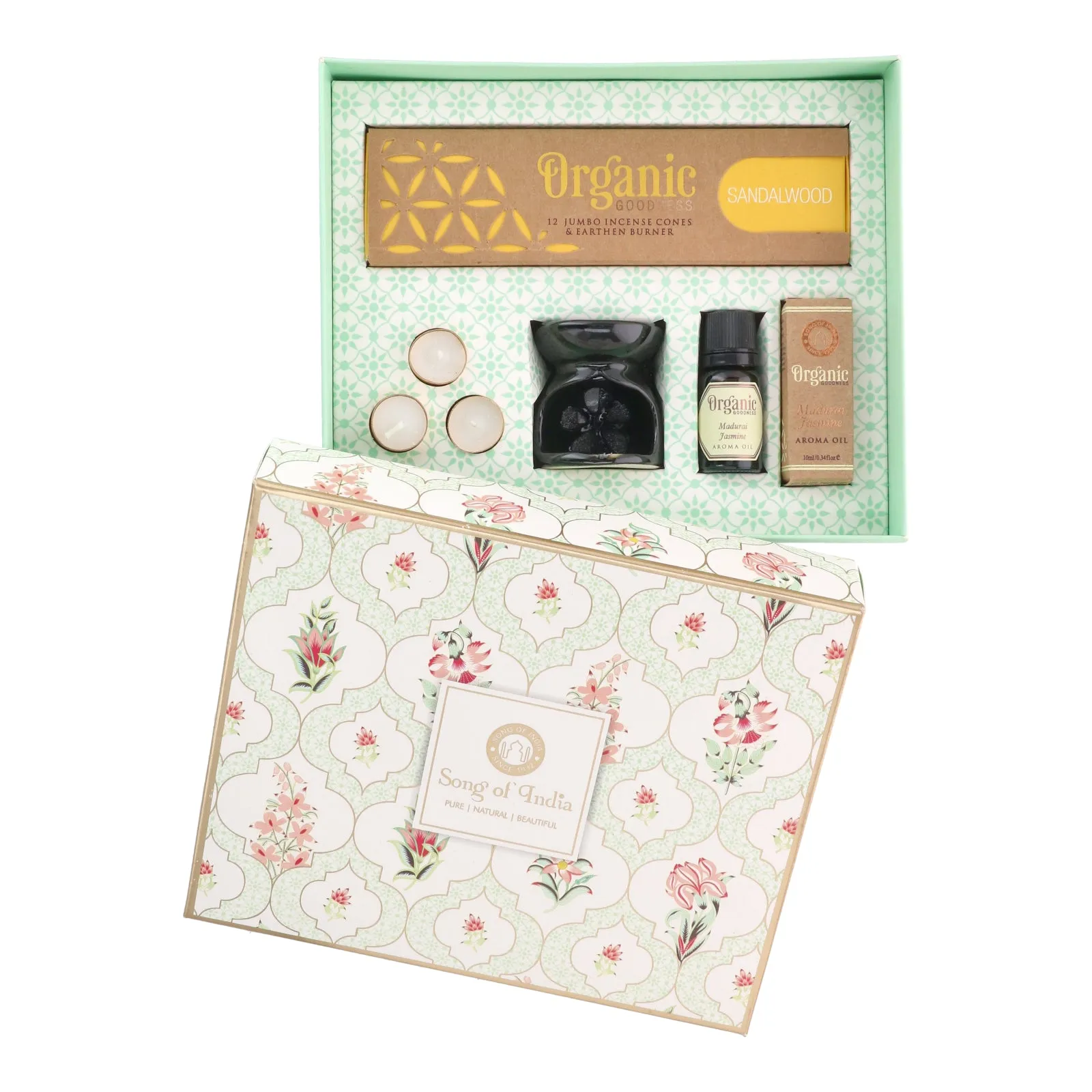 Organic Goodness Incense Cones, Burner, Tea Lights & Aroma gift set