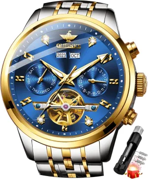 OUPINKE Mens Automatic Watches Real Diamond Self Winding Mechanical Gold Luxury Dress Mens Wrist Watch Waterproof
