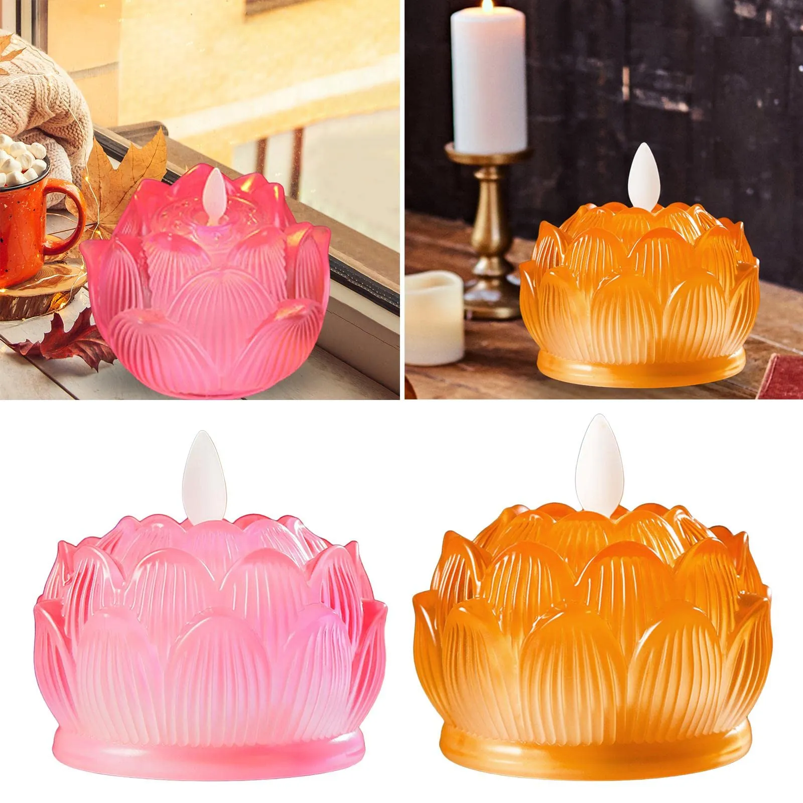 Pinakine® Pink LED Flickering Tea Lights - Lotus Design for Buddhist Worship and Festivals | Elegant Home & Garden Decorative Lighting
