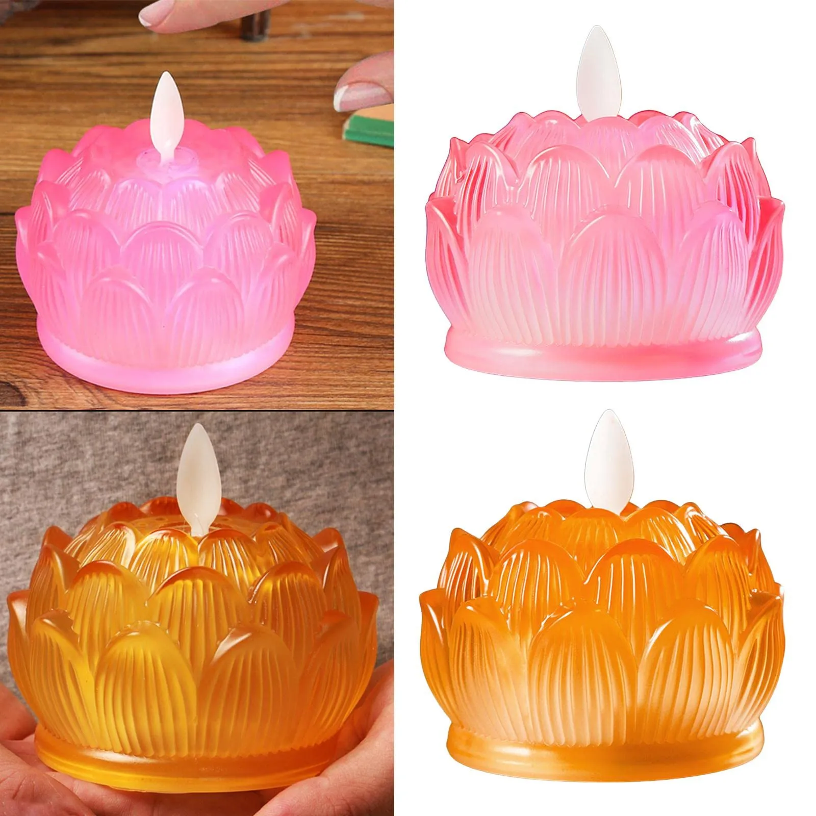 Pinakine® Pink LED Flickering Tea Lights - Lotus Design for Buddhist Worship and Festivals | Elegant Home & Garden Decorative Lighting