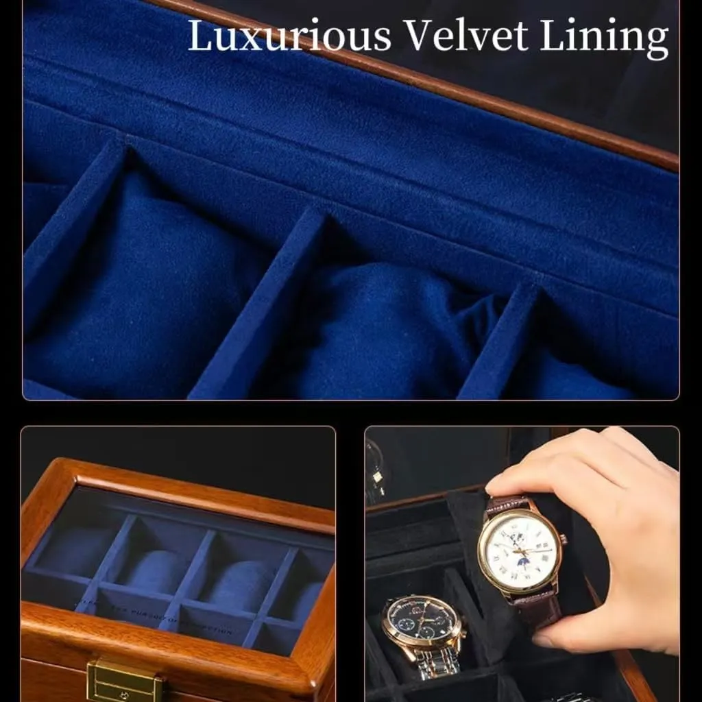 Solid Wood Watch Box 8 Slots With Glass Lid Walnut Collection Case For Men Women Luxury Wooden Display Organizer Storage Holder