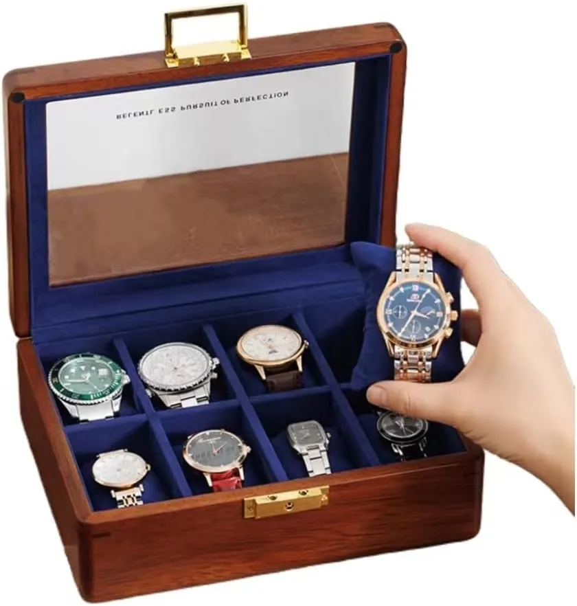 Solid Wood Watch Box 8 Slots With Glass Lid Walnut Collection Case For Men Women Luxury Wooden Display Organizer Storage Holder
