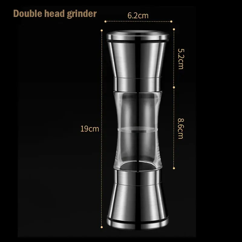 Stainless Steel Double-head Pepper Grinder Two-in-one Manual Kitchen Gadgets for Sea Salt Spice Grinding