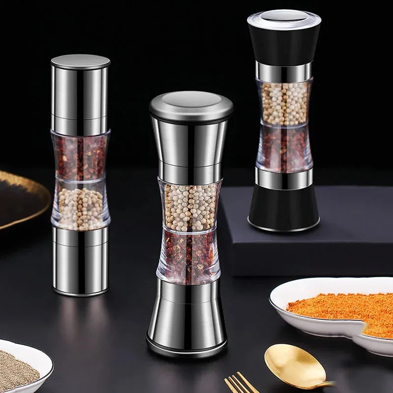 Stainless Steel Double-head Pepper Grinder Two-in-one Manual Kitchen Gadgets for Sea Salt Spice Grinding