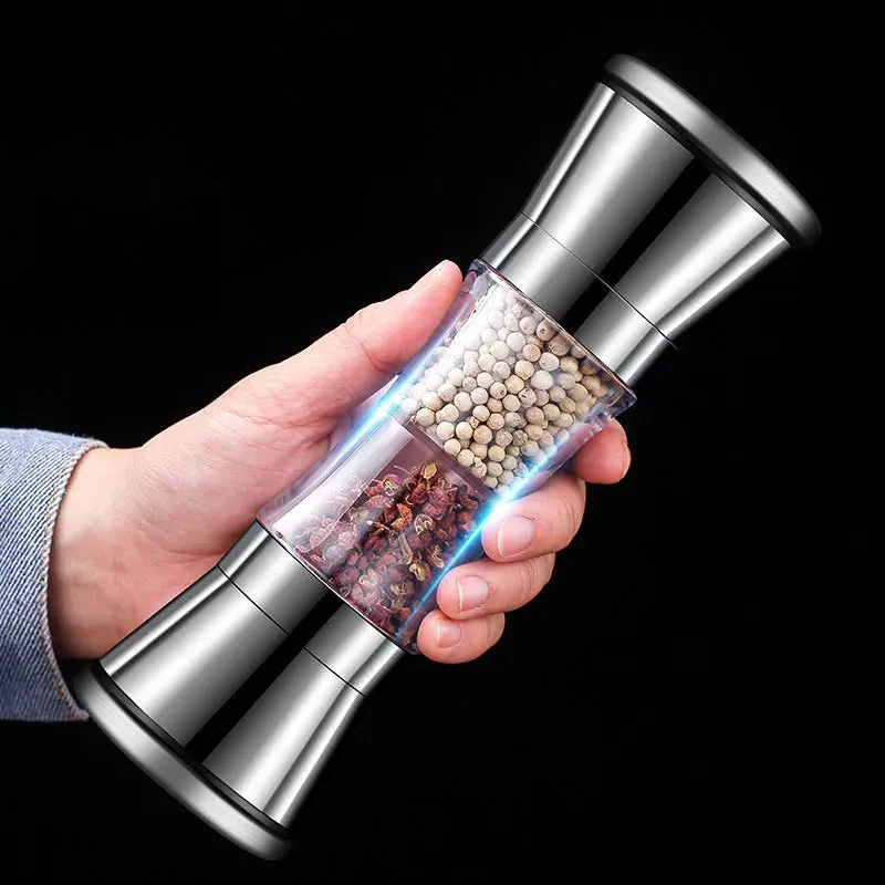 Stainless Steel Double-head Pepper Grinder Two-in-one Manual Kitchen Gadgets for Sea Salt Spice Grinding