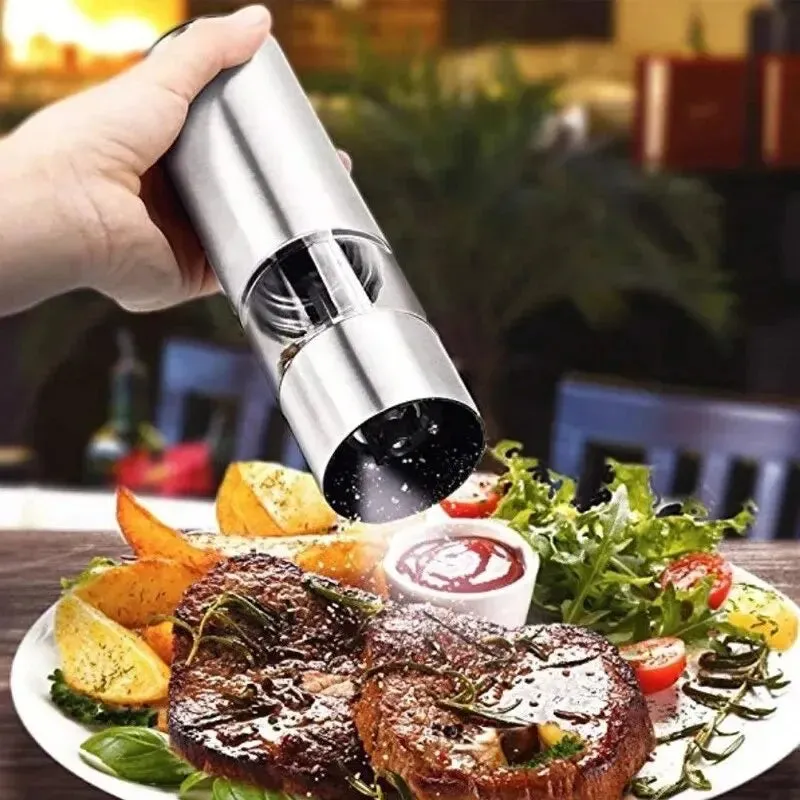 Stainless Steel Electric Pepper Grinder Kitchen Barbecue Seasoning Tool for Spices and Sea Salt Coarser Adjustment