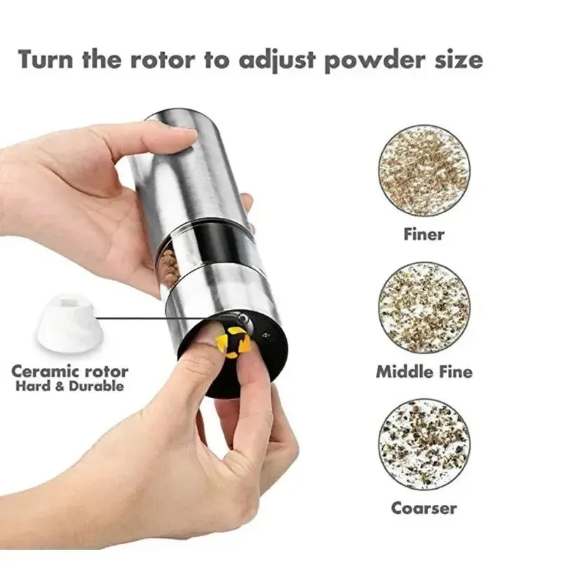 Stainless Steel Electric Pepper Grinder Kitchen Barbecue Seasoning Tool for Spices and Sea Salt Coarser Adjustment