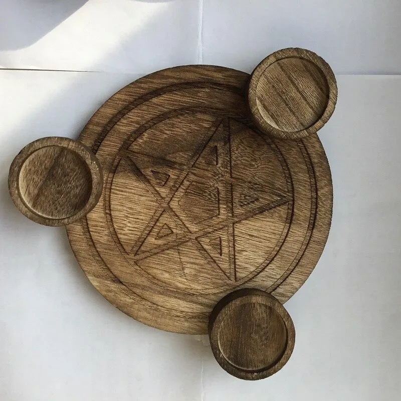 Wooden Pentagram Candle Holder